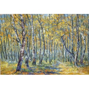 Sabiha Nasar-ud-Deen, Safeda Trees 1, 24 x 36 Inch, Oil with knife on Canvas, Landscape Painting, AC-SBND-052
